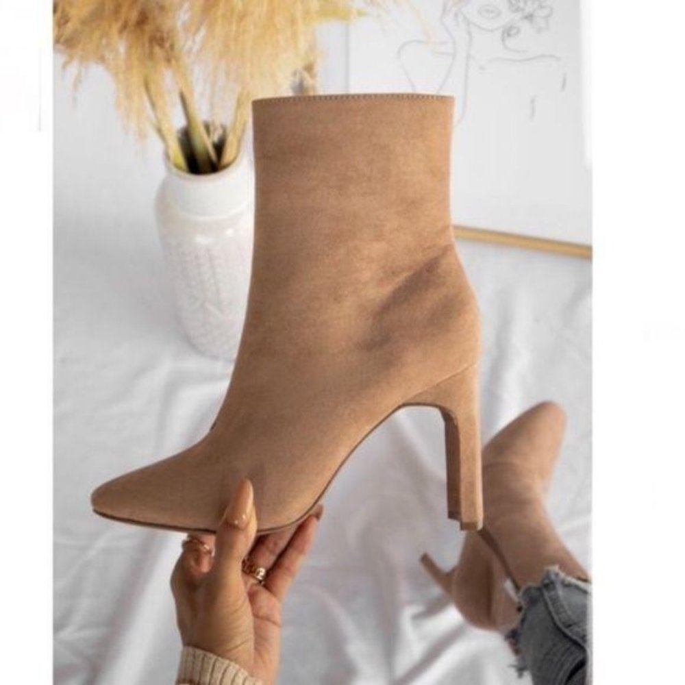 Taupe Vegan Suede Ankle Side Zip Booties